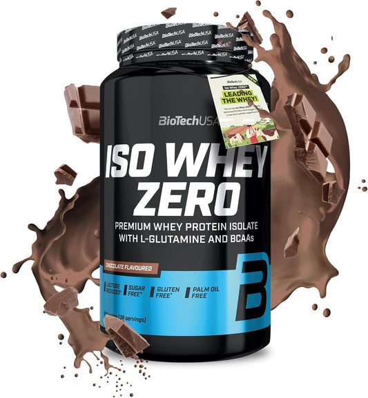 BioTechUSA Iso Whey Zero | Premium Whey Protein Isolate | Grass-Fed | Enzyme-Free | Sugar- and Gluten-free, 908 g, Chocolate