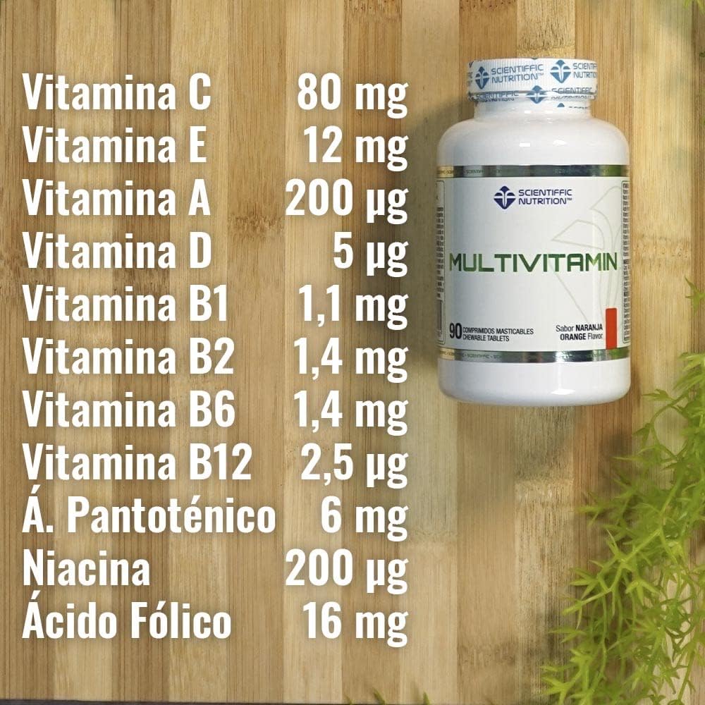Scientiffic Nutrition - Multivitamin, Multivitaminas, Suplemento que Continene 12 Vitaminas en Caramelos Masticables, C, E, A, D, B1, B6, B12, Aporta Energía y Vitalidad, 0 Azúcares - 90 cápsulas.