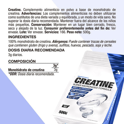 Quamtrax Nutrition - Creatine (Creatine Monohydrate 200 Mesh) - 500g - Neutral Flavor - Strength, Performance and Recovery