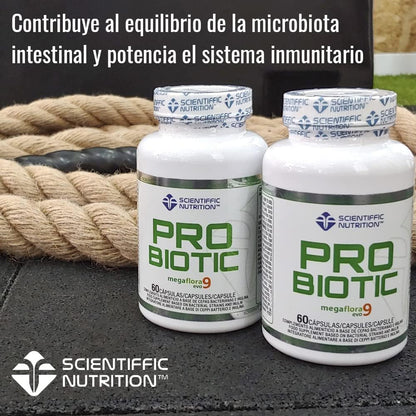 Scientiffic Nutrition - Probiotic, Probióticos intestinales con Megaflora9 e Inulina, Suplemento para la Flora Intestinal, Mejora la Salud Digestiva y el Sistema Inmune - 60 Cápsulas