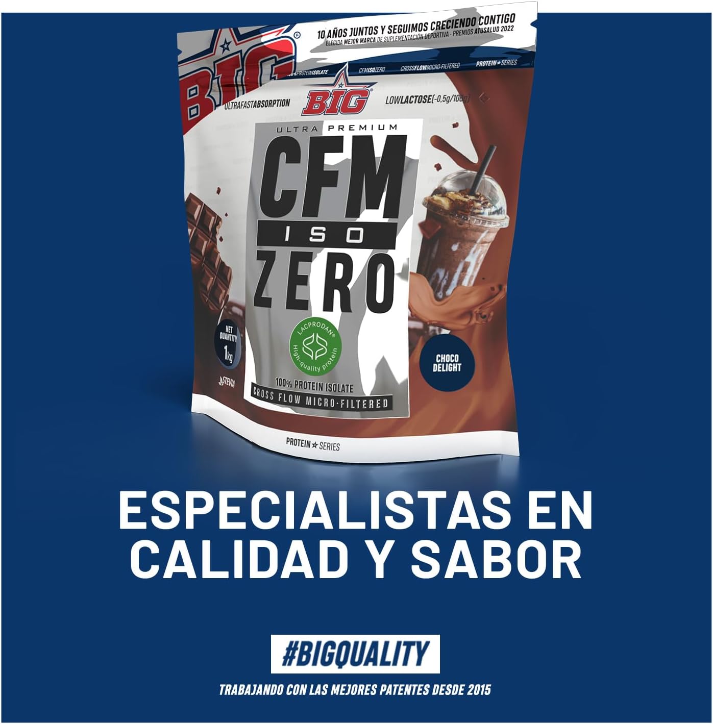BIG - Proteina Isolada - Proteinas Whey para Masa Muscular - Whey Protein Isolate - Proteína en Polvo Materia Prima Premium Sin Grumos, Baja en Lactosa, Sin Azúcares Añadidos (1kg,Cacaolat)