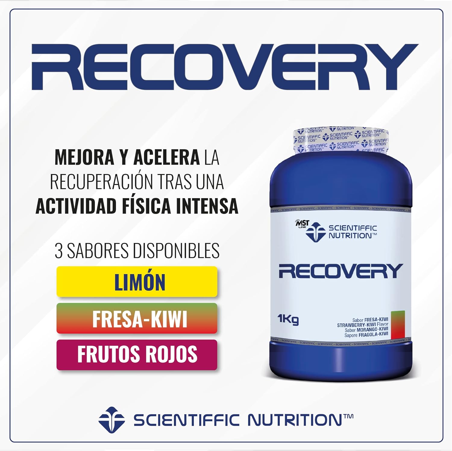 Scientiffic Nutrition - Recovery, Bebida Post Entreno para una Rápida Recuperación Muscular con Hidratos de Carbono, Hidrolizado y Proteína de Suero de Leche - 1kg, Sabor Limón.