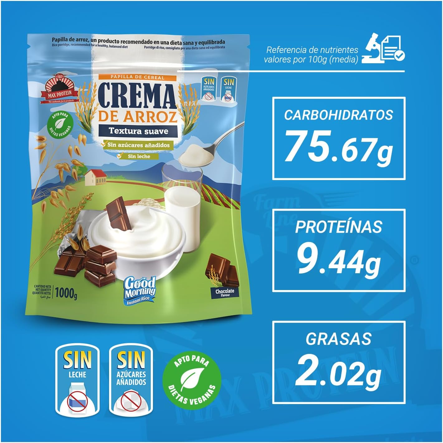 Crema de Arroz 1000g - Fácil Digestión, Ideal para Dietas Fitness, Perfecto para Pre-entrenos y Post-Entrenos, Textura Suave, Carbohidratos de Máxima Calidad (1000g, Chocolate)