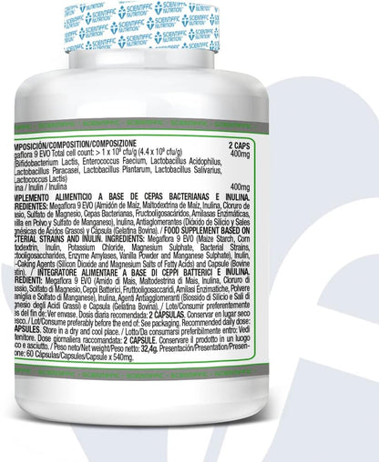 Scientiffic Nutrition - Probiotic, Probióticos intestinales con Megaflora9 e Inulina, Suplemento para la Flora Intestinal, Mejora la Salud Digestiva y el Sistema Inmune - 60 Cápsulas