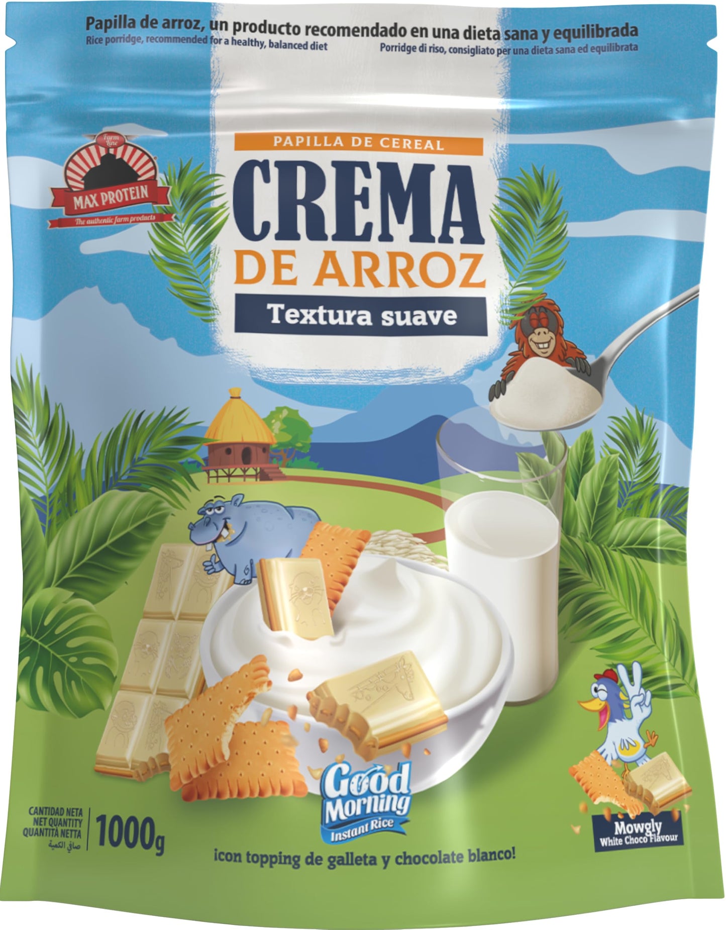 Crema de Arroz 1000g - Fácil Digestión, Ideal para Dietas Fitness, Perfecto para Pre-entrenos y Post-Entrenos, Textura Suave, Carbohidratos de Máxima Calidad (1000g, Chocolate)