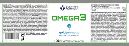 Scientiffic Nutrition - Omega 3 Cápsulas Aceite de Pescado 2000mg, Contiene EPA, DHA y Vitamina E, Mantiene los Niveles de Colesterol - 100 Perlas.