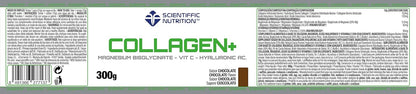 Scientiffic Nutrition - Collagen+, Colágeno con Magnesio, Ácido Hialurónico y Vitamina C, Mantiene la Piel Tersa, Fortalece Articulaciones, Hueso y Uñas - 300g Sabor Chocolate.