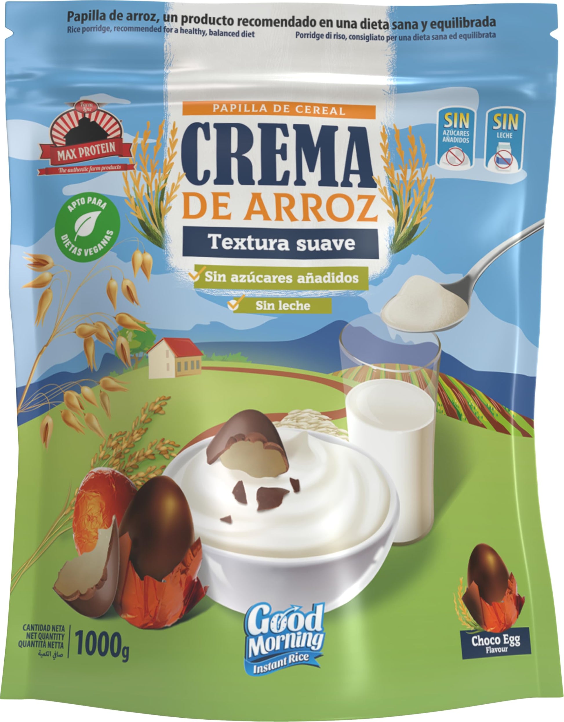 Crema de Arroz 1000g - Fácil Digestión, Ideal para Dietas Fitness, Perfecto para Pre-entrenos y Post-Entrenos, Textura Suave, Carbohidratos de Máxima Calidad (1000g, Chocolate)