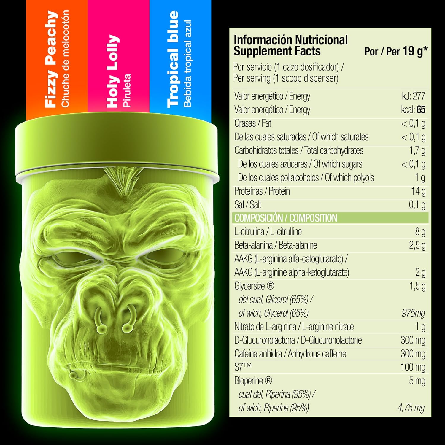 MOONSTRUCK GLOW Preentreno de Zoomad Labs | Cafeína | 16g de óxido nítrico y pump | Incrementa Energía y entrenamiento | Envase Premium 3D con Brillo en la Oscuridad (Sabor chuche de melocotón)