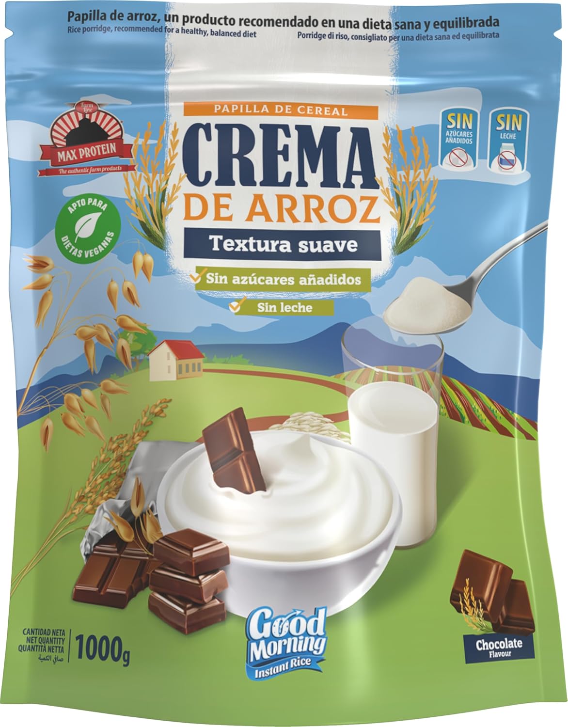 Crema de Arroz 1000g - Fácil Digestión, Ideal para Dietas Fitness, Perfecto para Pre-entrenos y Post-Entrenos, Textura Suave, Carbohidratos de Máxima Calidad (1000g, Chocolate)
