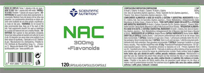 Scientiffic Nutrition - NAC + Flavonoids 300mg, N-Acetil-L-Cisteina, Potente Antioxidante, Reduce la Inflamación Muscular, aumenta los Niveles de Glutatión - 120 cápsulas