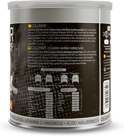 Drasanvi COLLMAR Colágeno Marino Hidrolizado con Ácido Hialurónico, Magnesio, Vitamina C | para cartílagos, huesos y piel | Sin edulcorantes |Alta dosis 9.717 mg/dia |300g de polvo | Sabor Vainilla