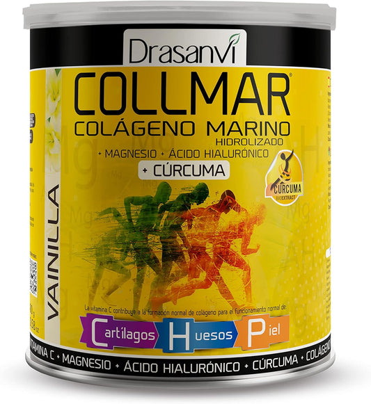 Drasanvi COLLMAR Colágeno Marino Hidrolizado + Cúrcuma con Magnesio, Vitamina C, Ácido Hialurónico para bienestar articular y muscular |Máx. asimilación 9.355 mg/día | 300g de polvo | Sabor Vainilla