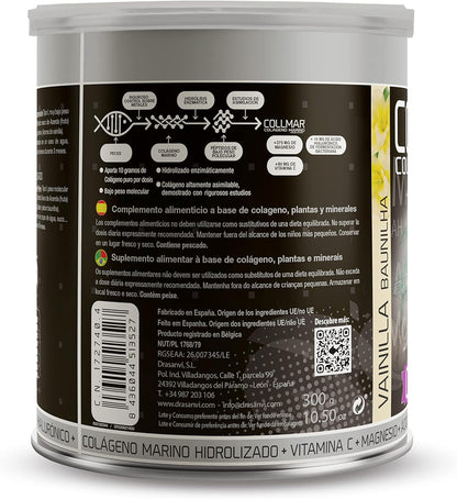 Drasanvi COLLMAR Colágeno Marino Hidrolizado con Ácido Hialurónico, Magnesio, Vitamina C | para cartílagos, huesos y piel | Sin edulcorantes |Alta dosis 9.717 mg/dia |300g de polvo | Sabor Vainilla