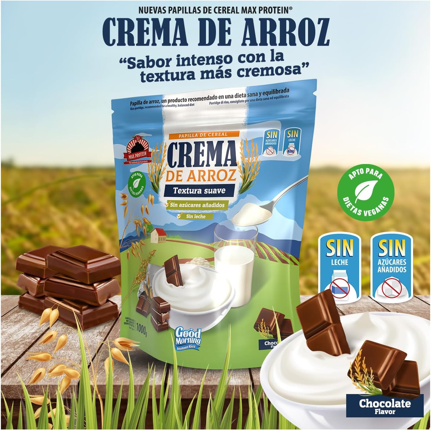 Crema de Arroz 1000g - Fácil Digestión, Ideal para Dietas Fitness, Perfecto para Pre-entrenos y Post-Entrenos, Textura Suave, Carbohidratos de Máxima Calidad (1000g, Chocolate)