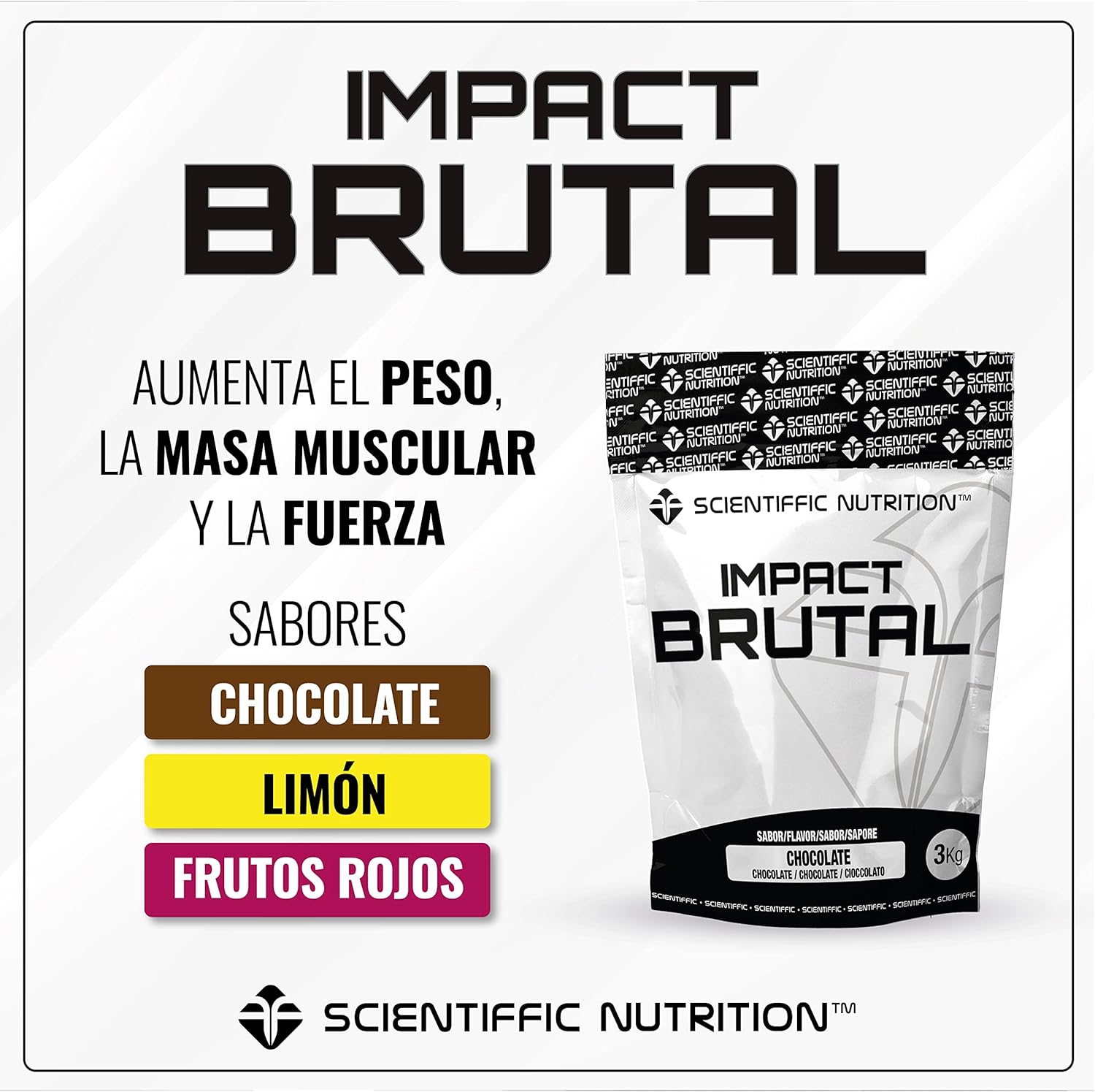 Scientiffic Nutrition - Brutal Impact, Ganador de Peso y Masa Muscular, Mass Gainer con Carbohidratos, Proteina de Suero y Aminoácidos como la Creatina - 3Kg, Sabor Chocolate.
