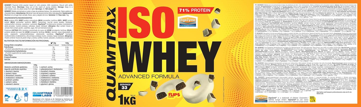 Quamtrax Nutrition - Iso Whey - 1kg - Flip´s - Whey protein with high protein, fast absorption and low in fat