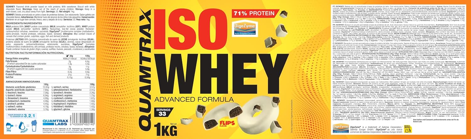 Quamtrax Nutrition - Iso Whey - 1kg - Flip´s - Whey protein with high protein, fast absorption and low in fat