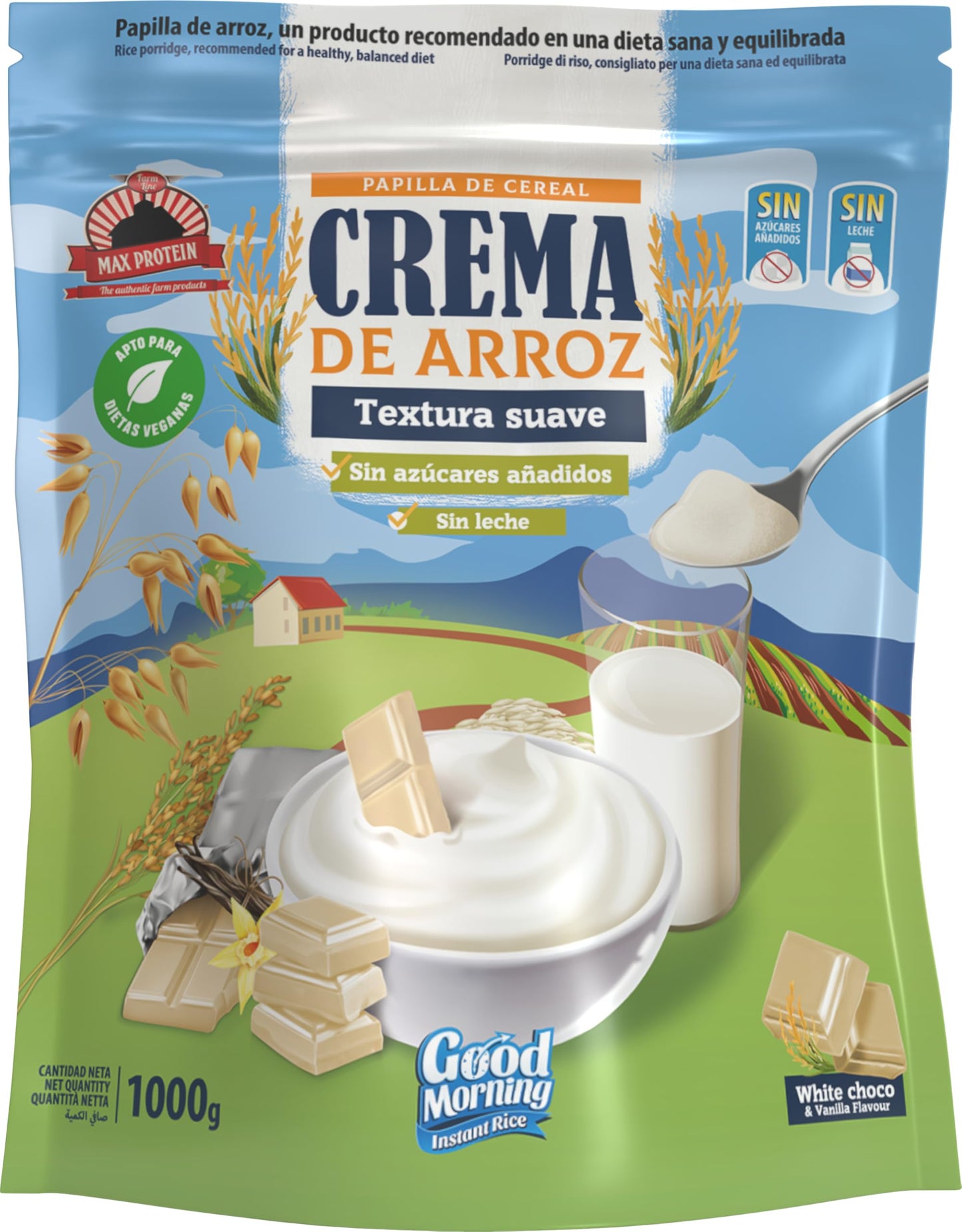 Crema de Arroz 1000g - Fácil Digestión, Ideal para Dietas Fitness, Perfecto para Pre-entrenos y Post-Entrenos, Textura Suave, Carbohidratos de Máxima Calidad (1000g, Chocolate)