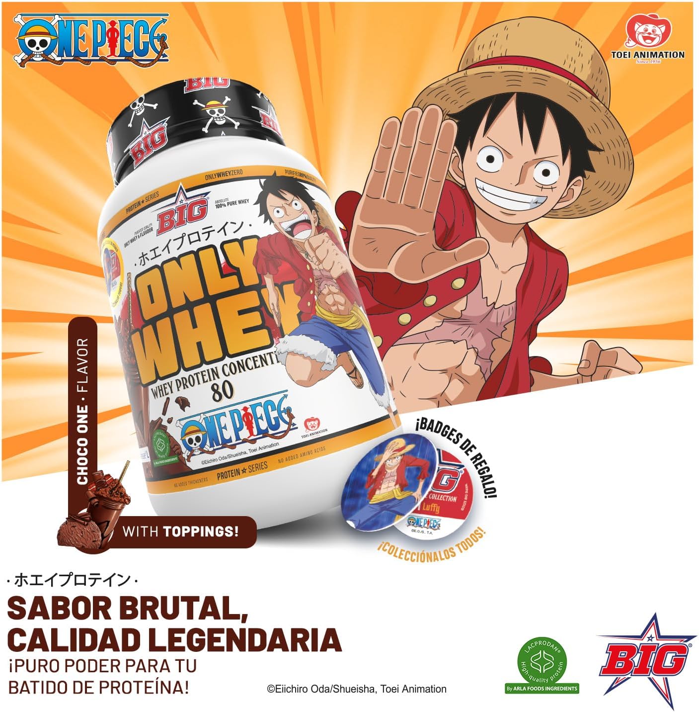 Proteinas Whey ONE PIECE - Edición Exclusiva con 12 Tazos Coleccionables. Materia Prima Premium. Whey Protein para Masa Muscular. Sin Lactosa (1Kg, Choco One & Milk Chocolate Chips)