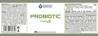 Scientiffic Nutrition - Probiotic, Probióticos intestinales con Megaflora9 e Inulina, Suplemento para la Flora Intestinal, Mejora la Salud Digestiva y el Sistema Inmune - 60 Cápsulas
