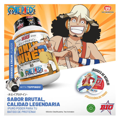 BIG - Proteinas Whey ONE PIECE - Edición Exclusiva con 12 Tazos Coleccionables. Materia Prima Premium. Whey Protein para Masa Muscular. Sin Lactosa (1Kg, Choco One & Milk Chocolate Chips)