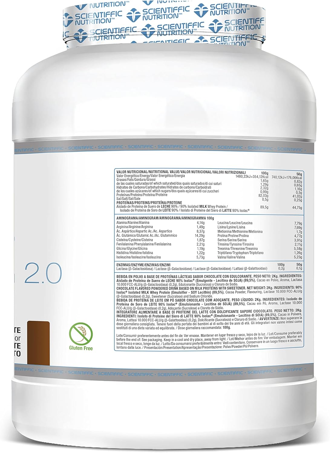 Scientiffic Nutrition - Isolat 2.0, Whey Protein, Suplemento de Proteina Aislada ISO con Lactasa, Proteina de Suero de Leche en Polvo - 2Kg, Chocolate.