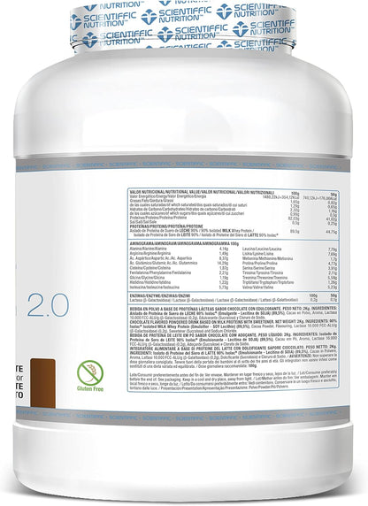 Scientiffic Nutrition - Isolat 2.0, Whey Protein, Suplemento de Proteina Aislada ISO con Lactasa, Proteina de Suero de Leche en Polvo - 2Kg, Chocolate.