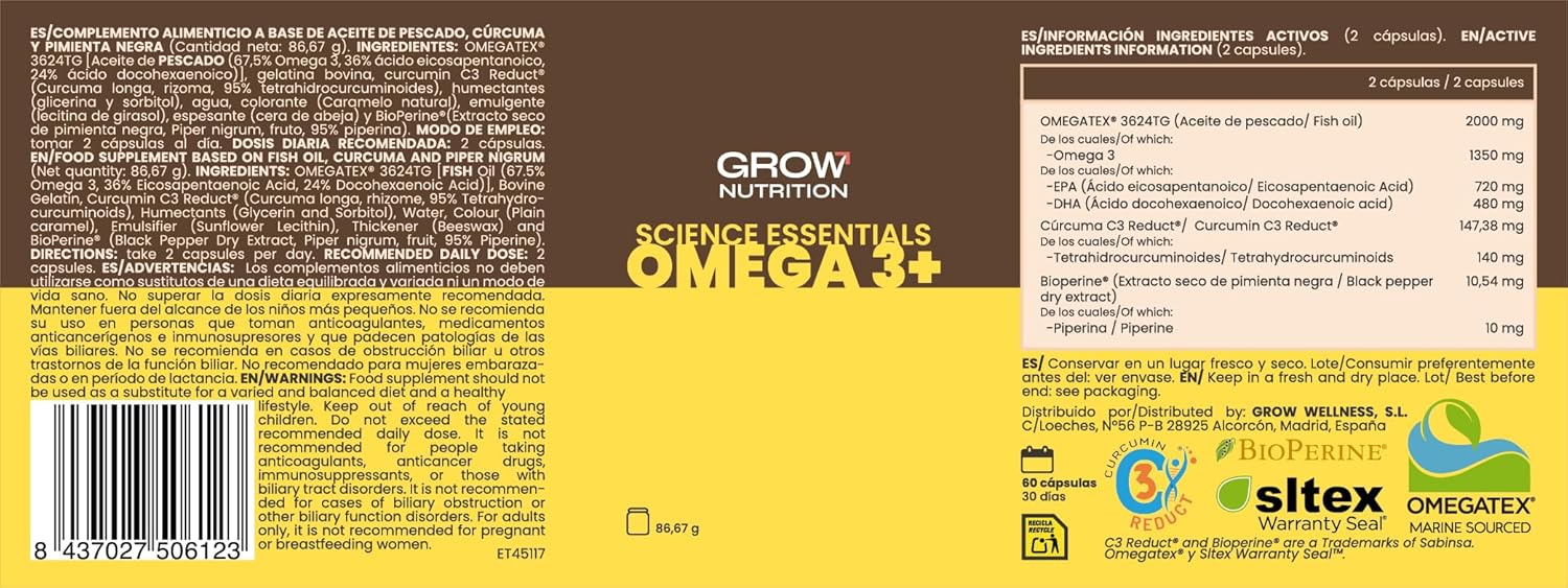 Grow Wellness - Omega 3+ | OMEGATEX | Pack of 60 capsules
