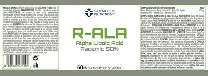 Scientiffic Nutrition - R-ALA 50%, Ácido Alfa Lipoico en Cápsulas, 250mg por Toma, Suplemento Alimenticio Antioxidante y Acelerador del Metabolismo - 60 Comprimidos.