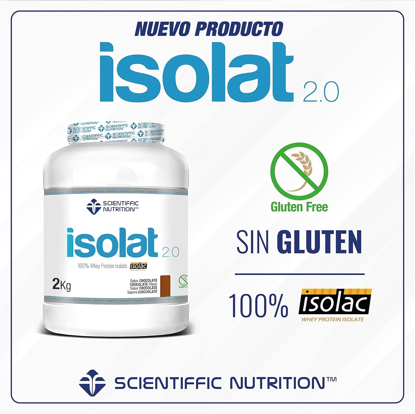 Scientiffic Nutrition - Isolat 2.0, Whey Protein, Suplemento de Proteina Aislada ISO con Lactasa, Proteina de Suero de Leche en Polvo - 2Kg, Chocolate.