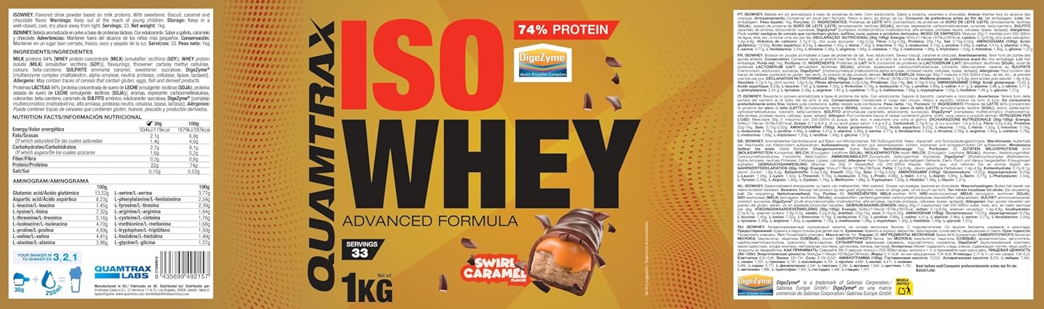 Quamtrax Nutrition - Iso Whey - 1 kg - Swirl Caramel - Whey protein with high protein, fast absorption and low in fat