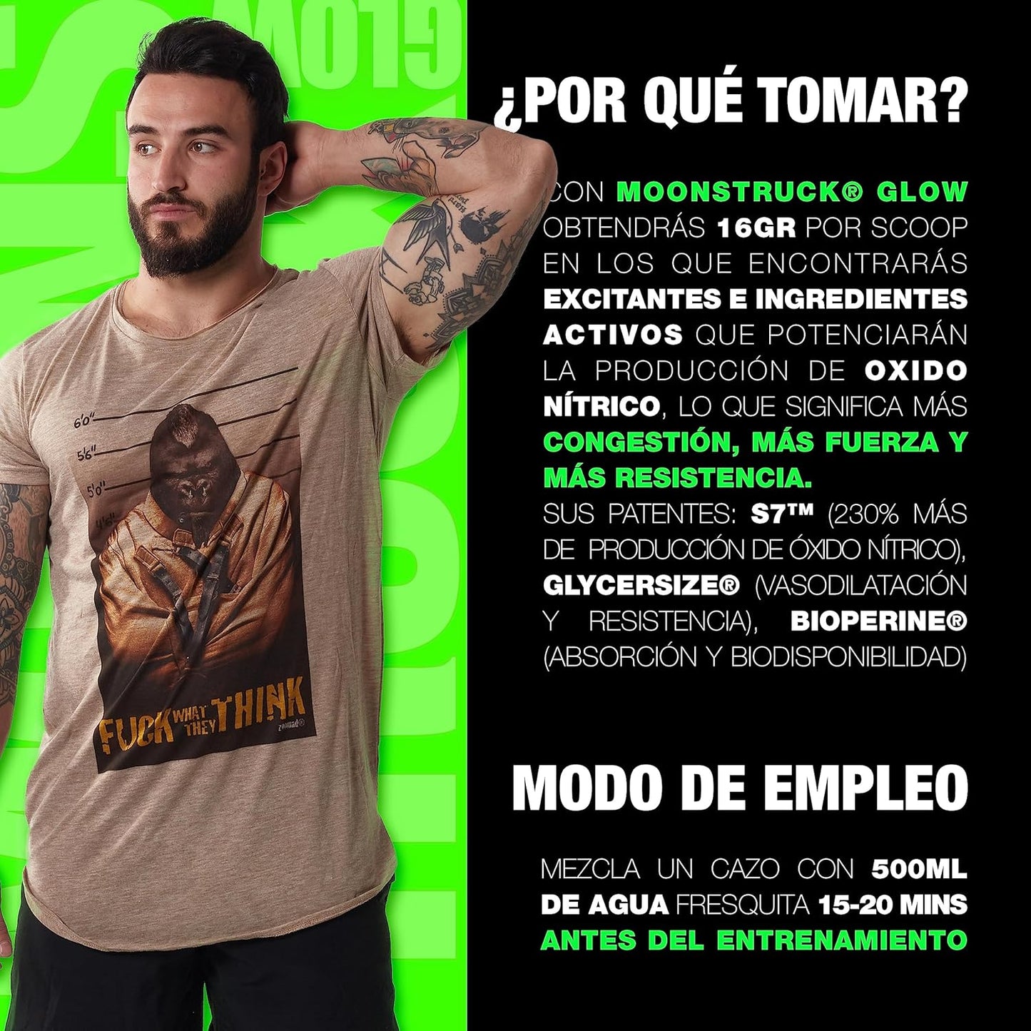MOONSTRUCK GLOW Preentreno de Zoomad Labs | Cafeína | 16g de óxido nítrico y pump | Incrementa Energía y entrenamiento | Envase Premium 3D con Brillo en la Oscuridad (Sabor chuche de melocotón)