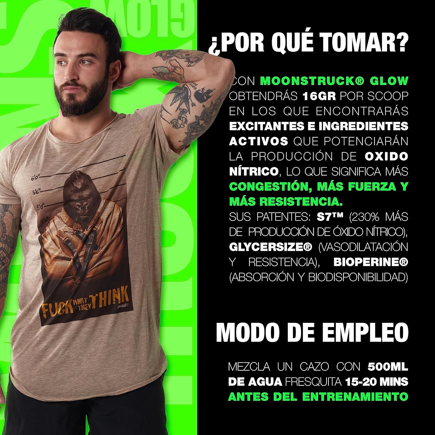 MOONSTRUCK GLOW Preentreno de Zoomad Labs | Cafeína | 16g de óxido nítrico y pump | Incrementa Energía y entrenamiento | Envase Premium 3D con Brillo en la Oscuridad (Sabor chuche de melocotón)