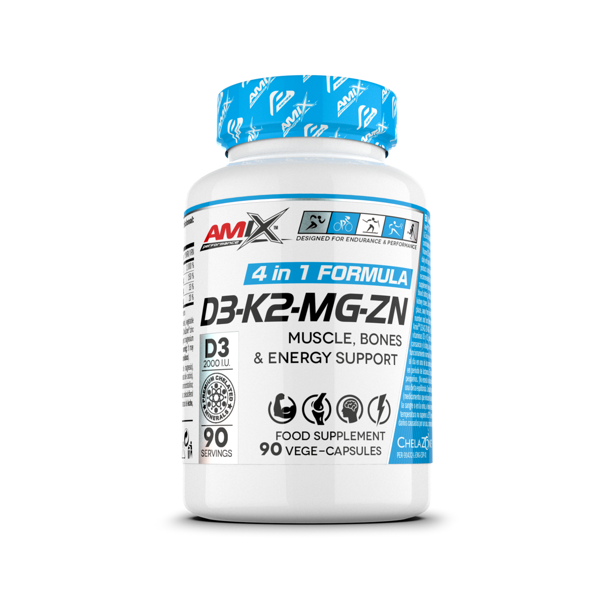 Amix Performance D3 + K2 + Magnesio + Zinc – 90 cápsulas, fotografía oficial del envase