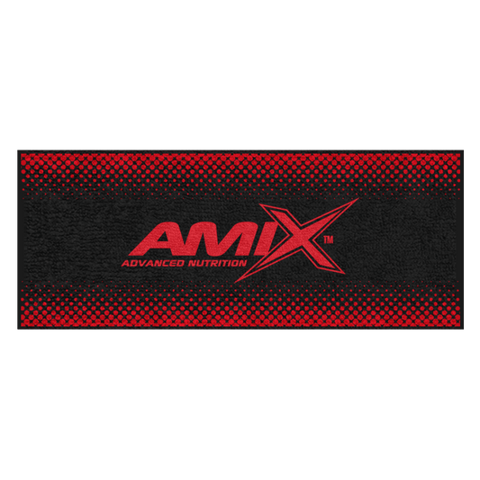 Toalla AMIX negra con detalles rojos, 50 × 100 cm