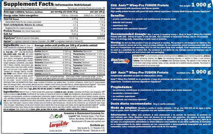 Información nutricional e ingredientes de Amix Whey Pro Fusion de 1 kg
