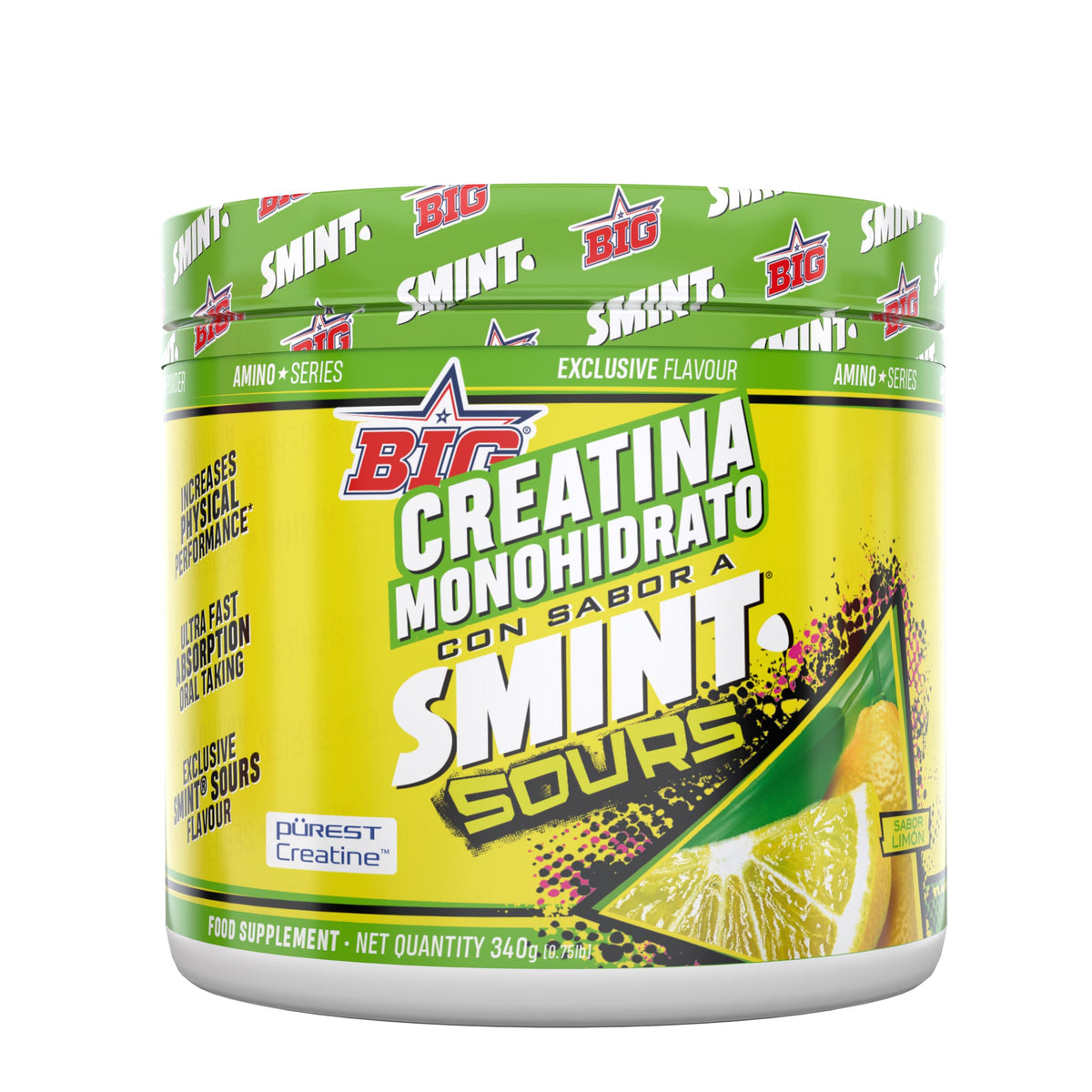 BIG Creabig Purest - Creatina monohidrato en polvo, Smint Limon 