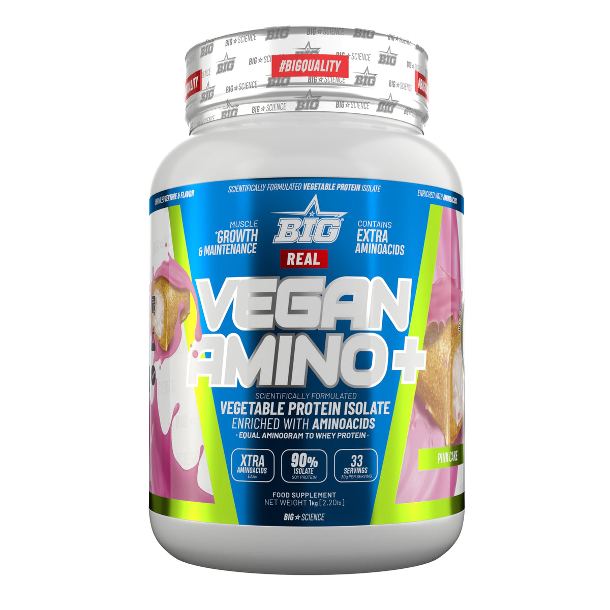 BIG Real Vegan Amino Plus - Proteína vegetal, 1 kg, Pink Cake 1 Kg