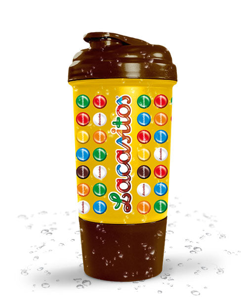 Shaker BIG Lacasitos con tapa marrón y cuerpo amarillo