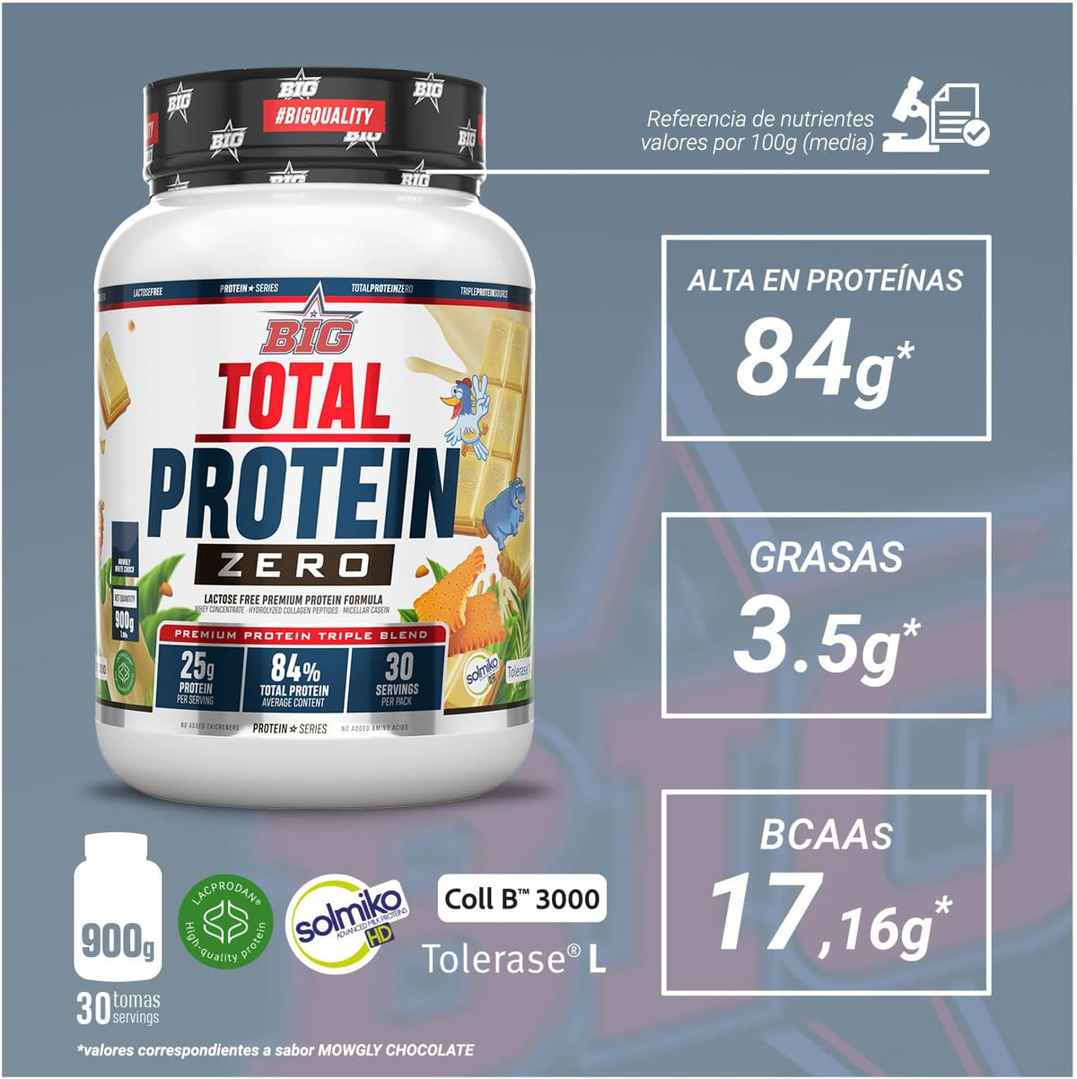 BIG Total Protein Zero - Proteína con whey y caseína, 900 gr