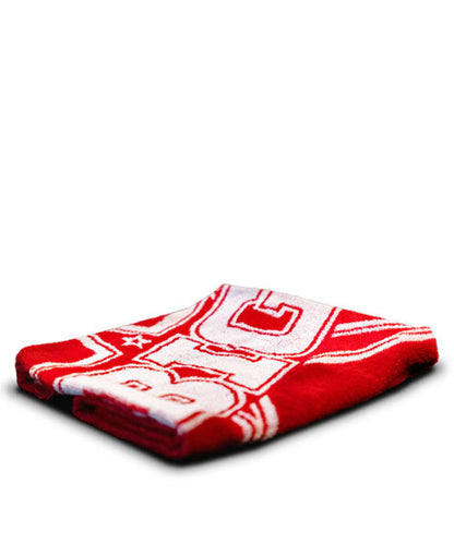 Toalla BIG roja y blanca de 40 × 100 cm, plegada