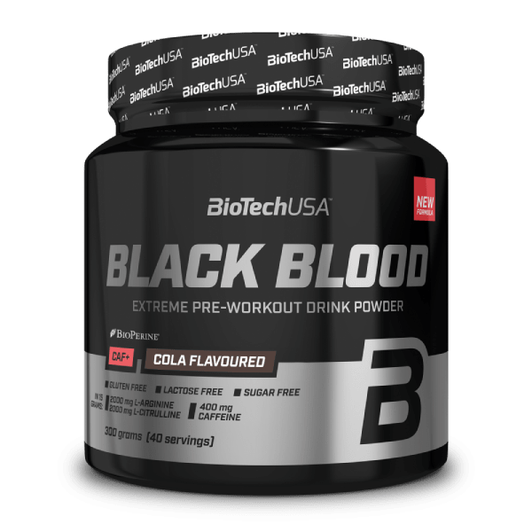 BioTechUSA Black Blood CAF+ 300 g sabor cola, fotografía del envase