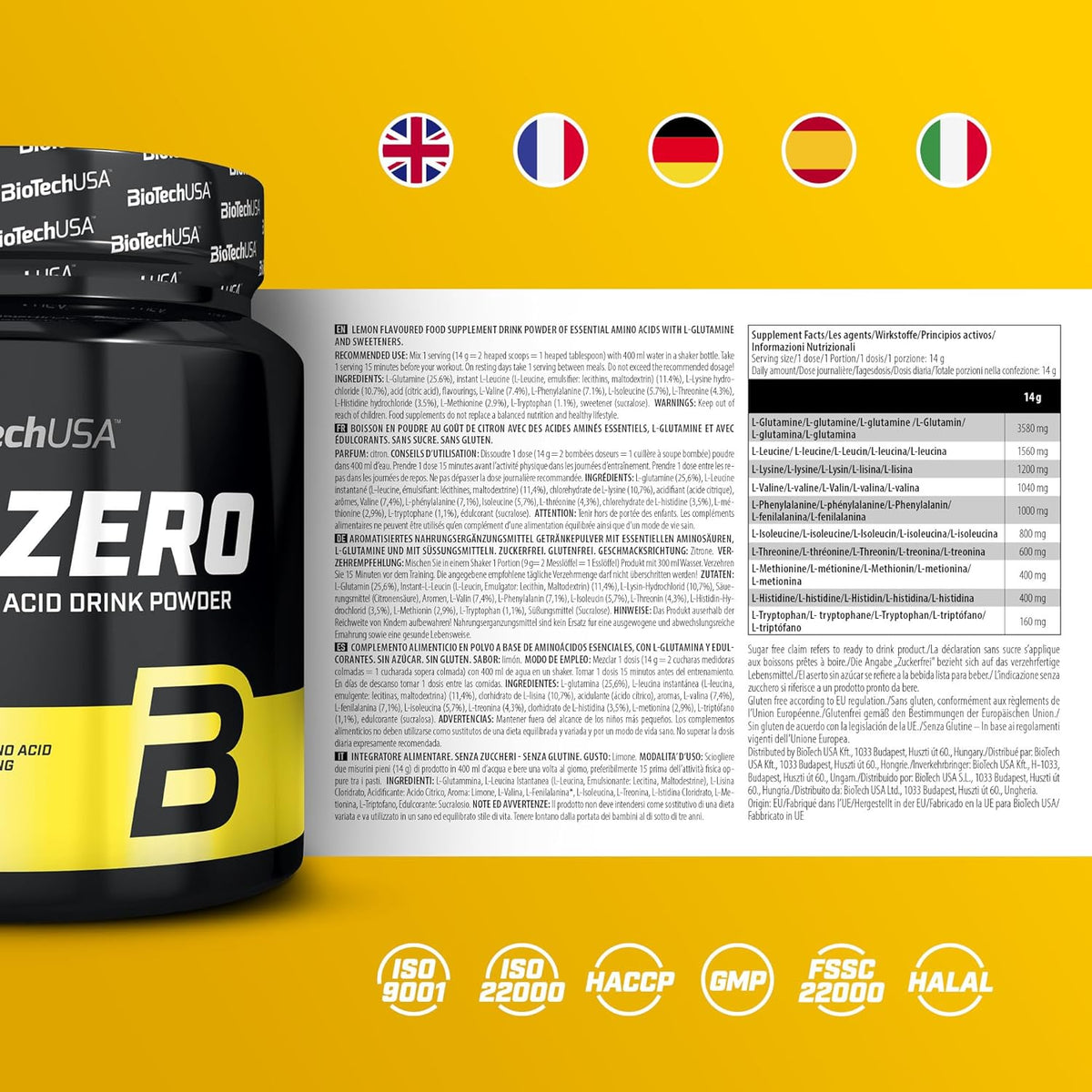 BioTechUSA EAA Zero - Aminoácidos esenciales, 350 g