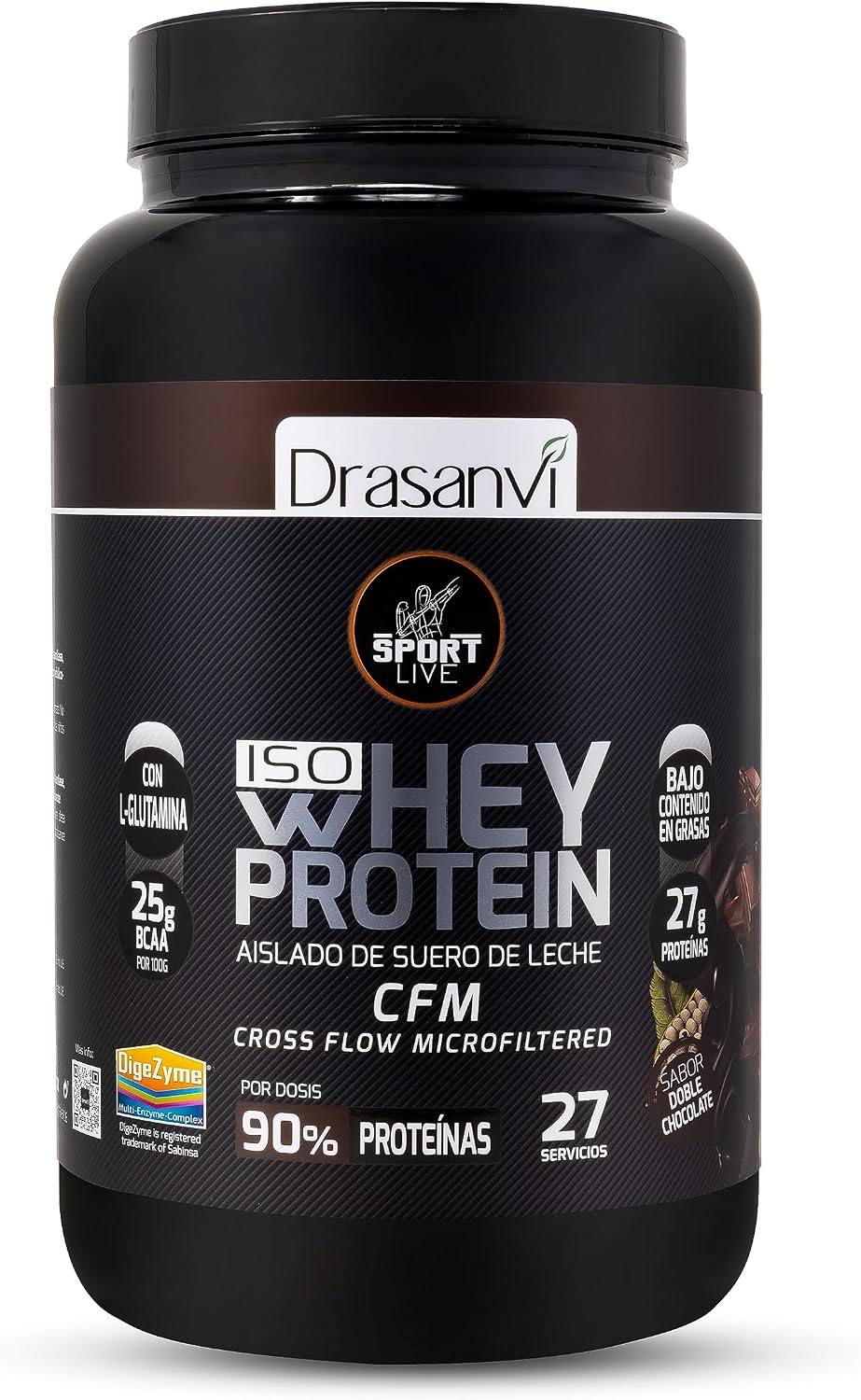 Drasanvi Sport Live Whey Aislada - Proteína aislada de suero, DOBLE CHOCOLATE 800 gr