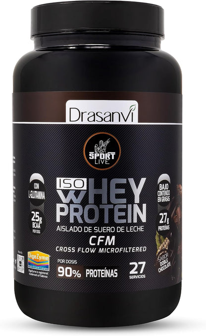 Drasanvi Sport Live Whey Aislada - Proteína aislada de suero, DOBLE CHOCOLATE 800 gr