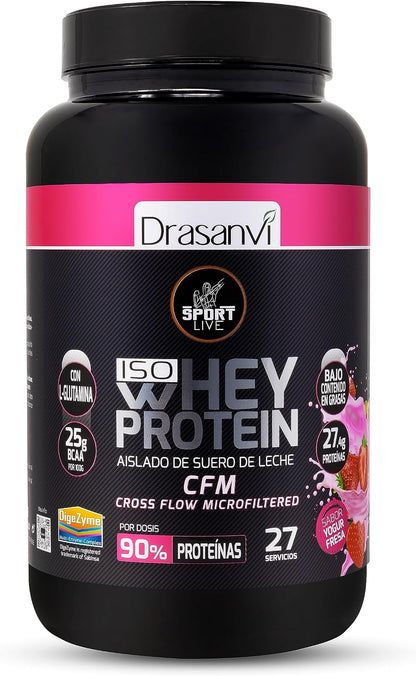Drasanvi Sport Live Whey Aislada - Proteína aislada de suero, YOGUR FRESA 800 gr