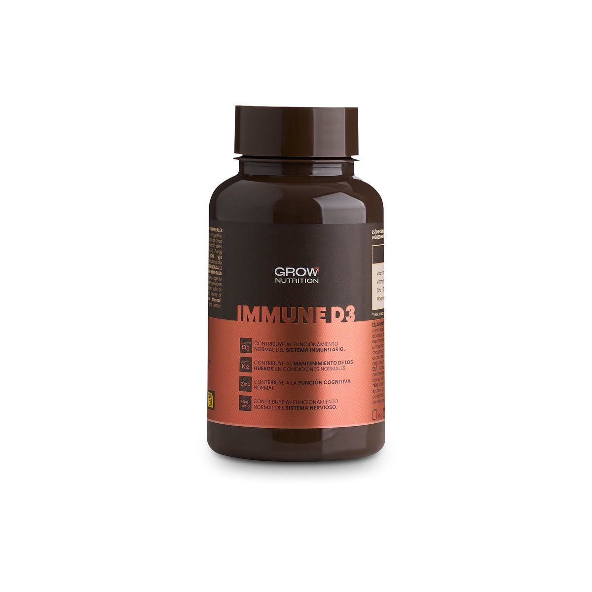 GROW Nutrition Immune D3 - 60 cápsulas envase frontal oficial