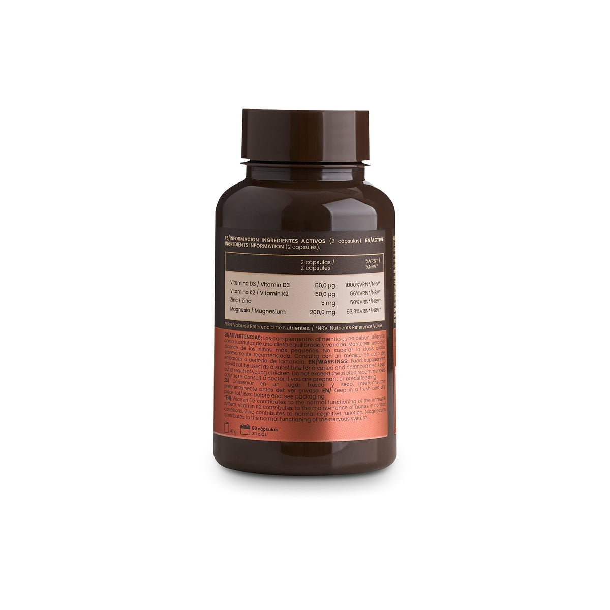 GROW Nutrition Immune D3 - 60 cápsulas etiqueta posterior oficial