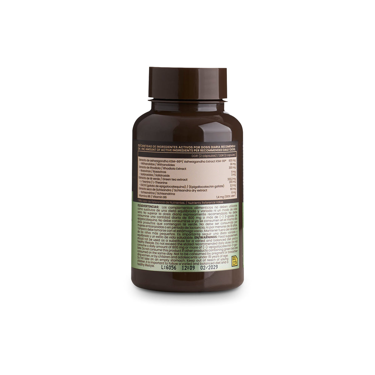 GROW Nutrition Stay Calm - 60 cápsulas etiqueta posterior oficial